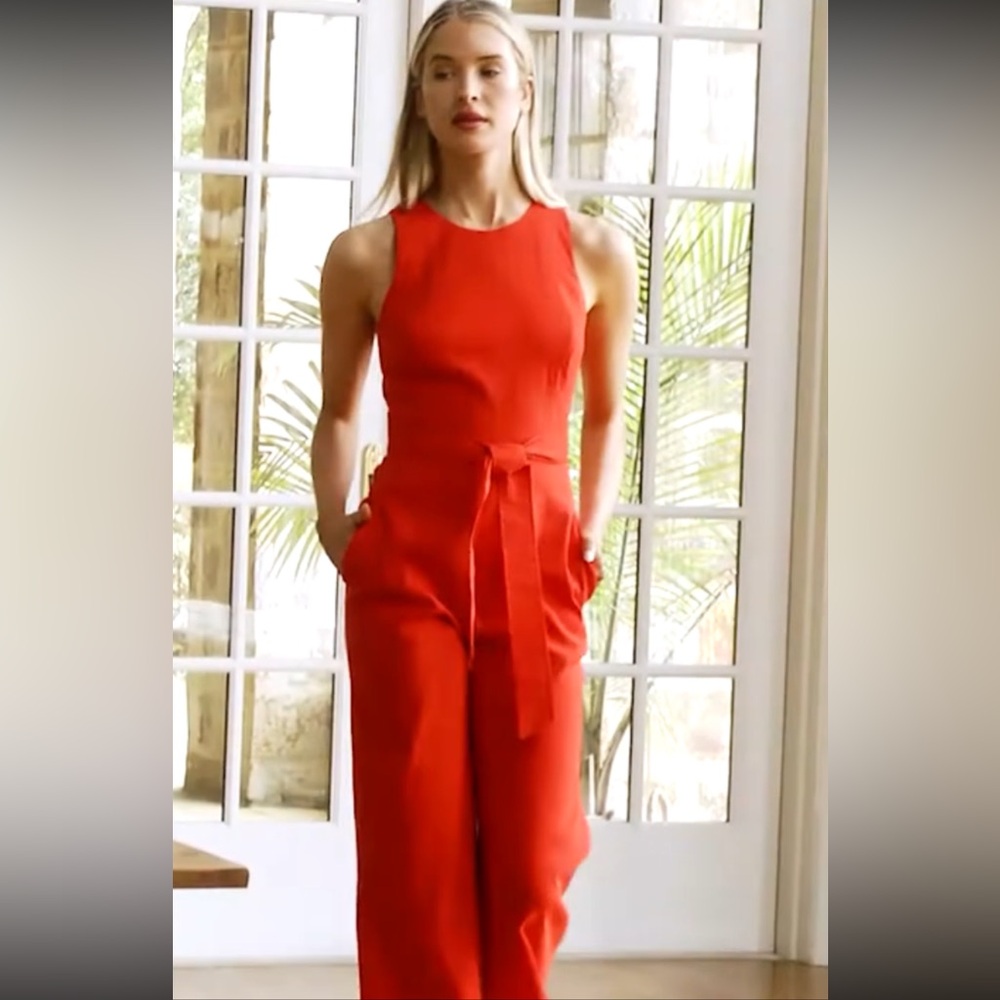 NWOT- Sleeveless coral Jumpsuit with Tie Waist